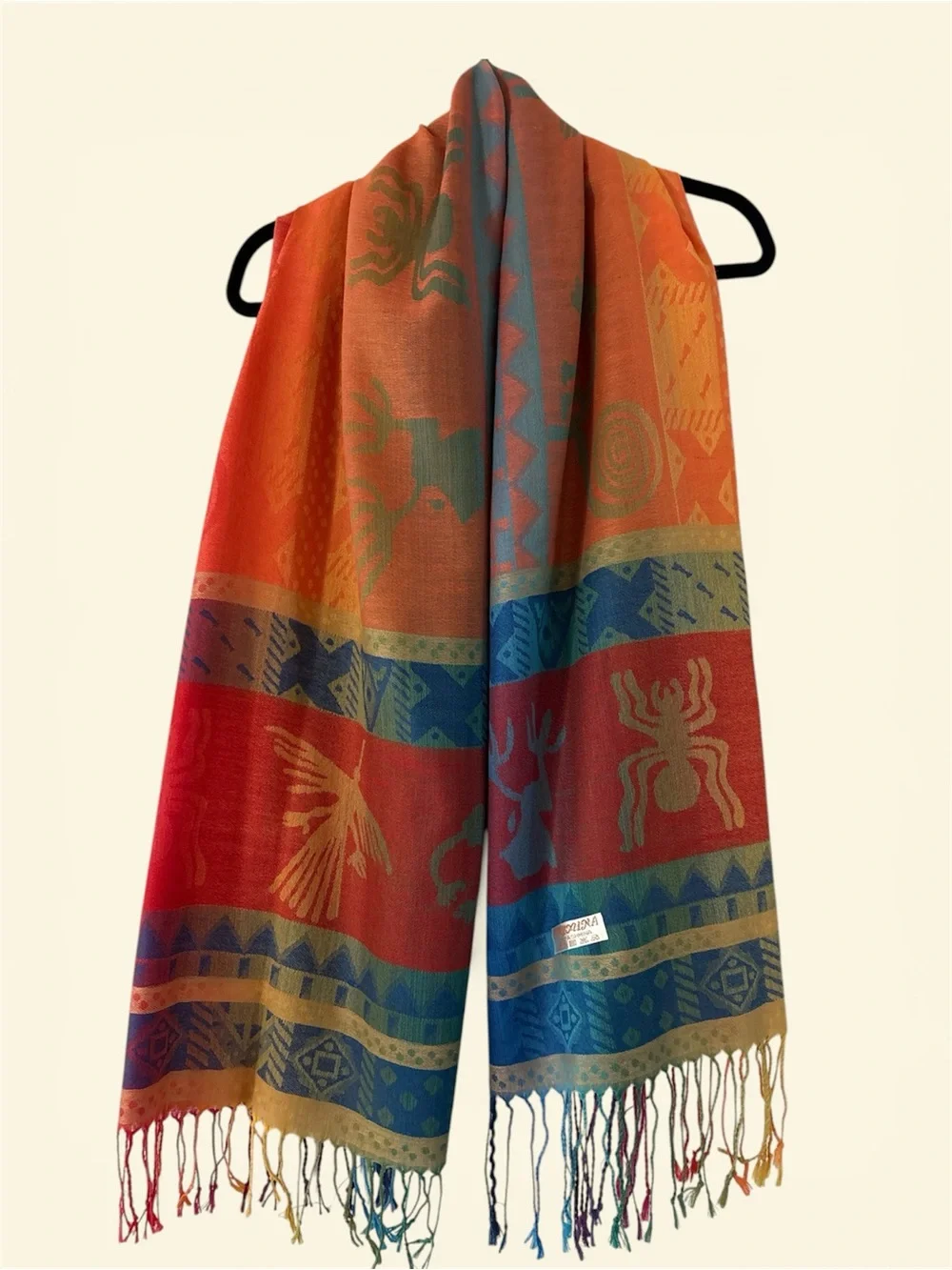 100% Pashmina Multicolor Scarf Shawl Wrap Fringe Boho Southwestern